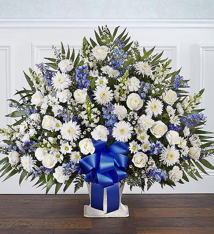Heartfelt Tribute tm Blue &amp; White Floor Basket Arrangement