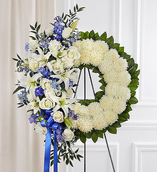 Serene Blessings Standing Wreath- Blue &amp; White