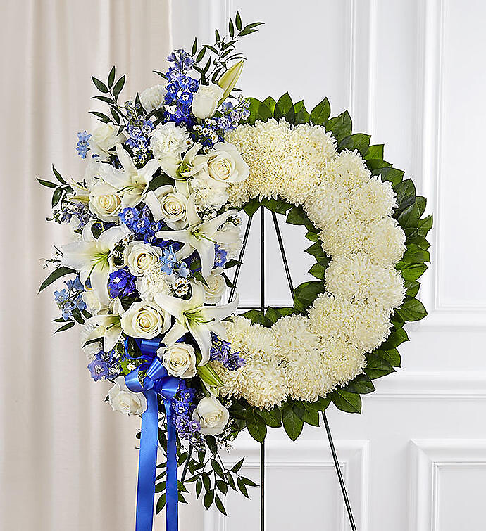 Serene Blessings Standing Wreath- Blue &amp; White