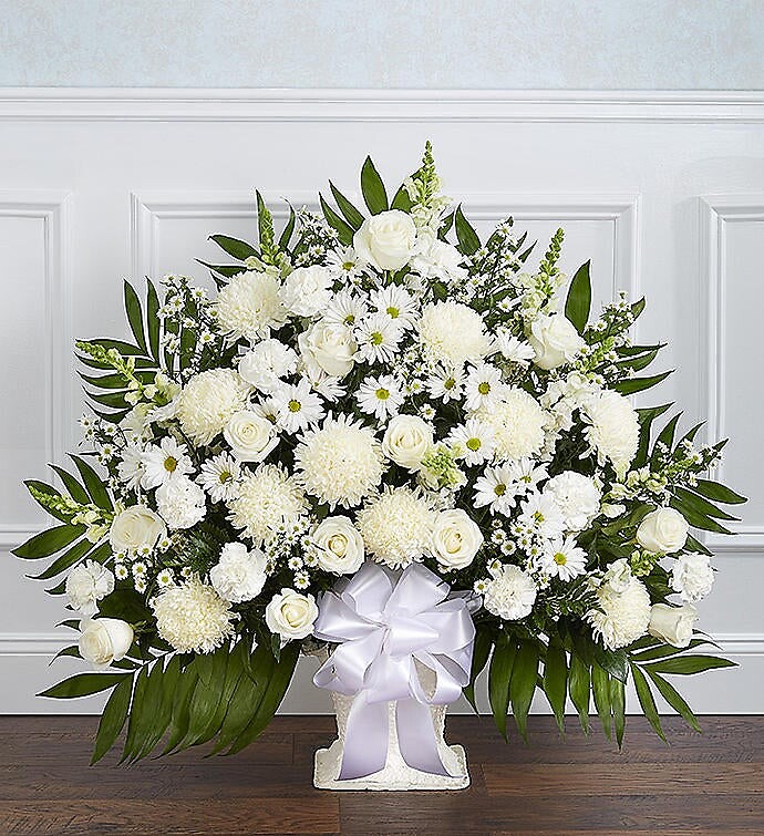Heartfelt Tribute tm White Floor Basket Arrangement