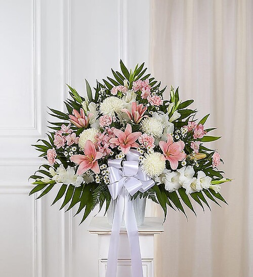 Heartfelt Sympathies Pink &amp; White Standing Basket