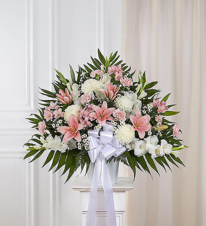 Heartfelt Sympathies Pink &amp; White Standing Basket