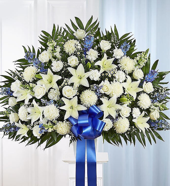 Heartfelt Sympathies Standing Basket- Blue &amp; White