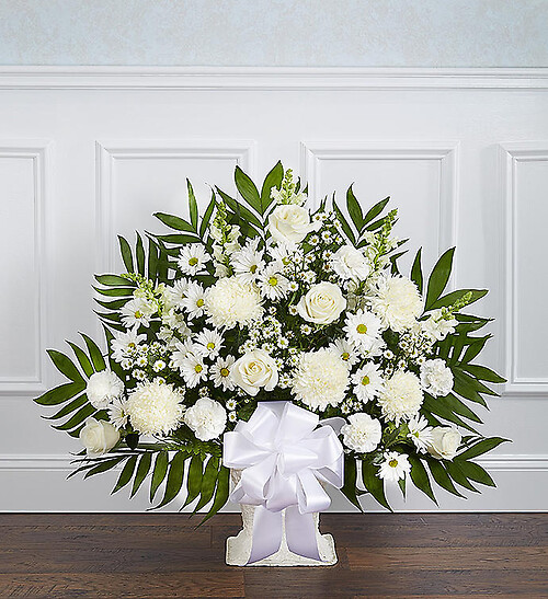Heartfelt Tribute tm White Floor Basket Arrangement