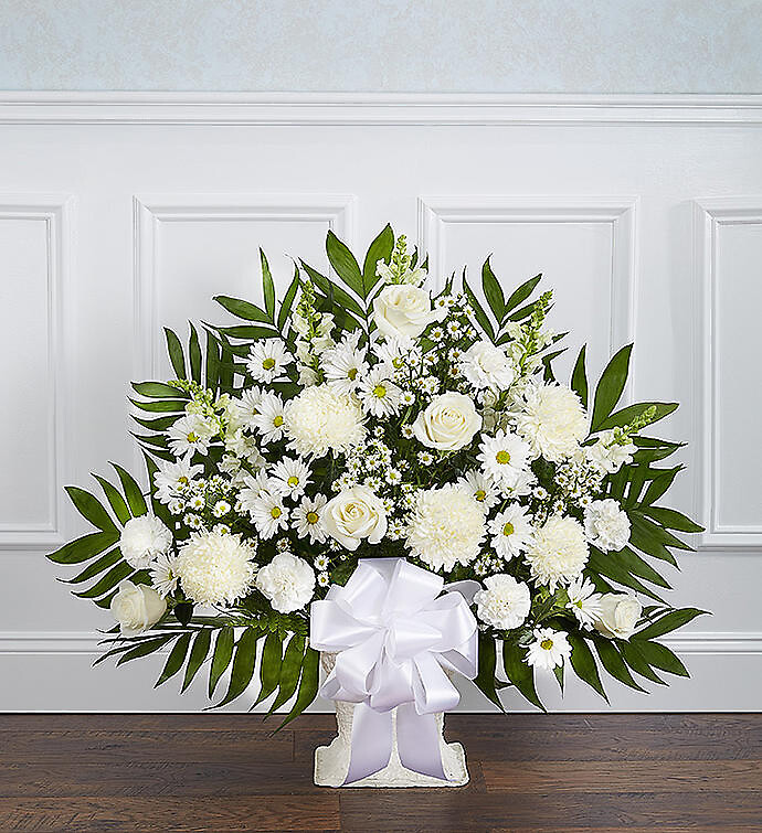Heartfelt Tribute tm White Floor Basket Arrangement