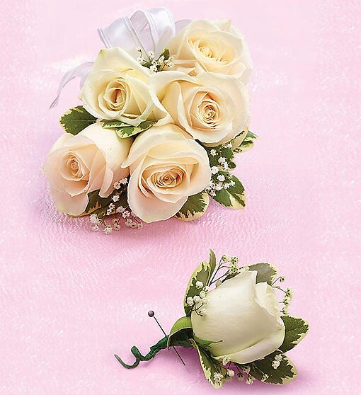 White Rose Corsage  Boutonniere