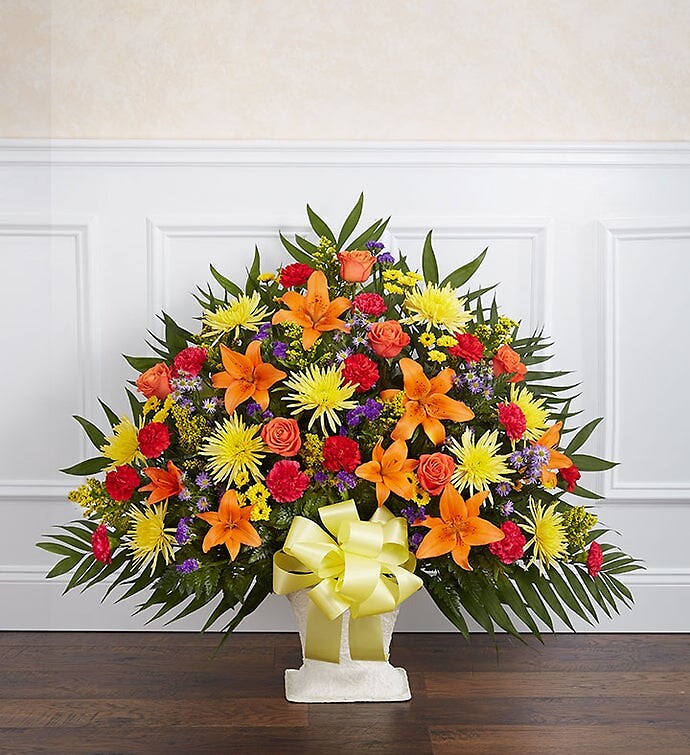 Heartfelt Tribute Bright Floor Basket Arrangement