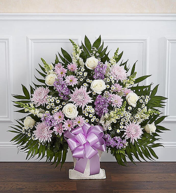 Heartfelt Tribute Lavender &amp; White Floor Basket Arrangement