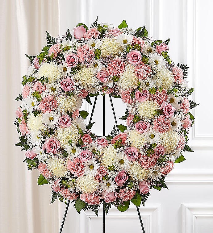 Serene Blessings Pink &amp; White Standing Wreath