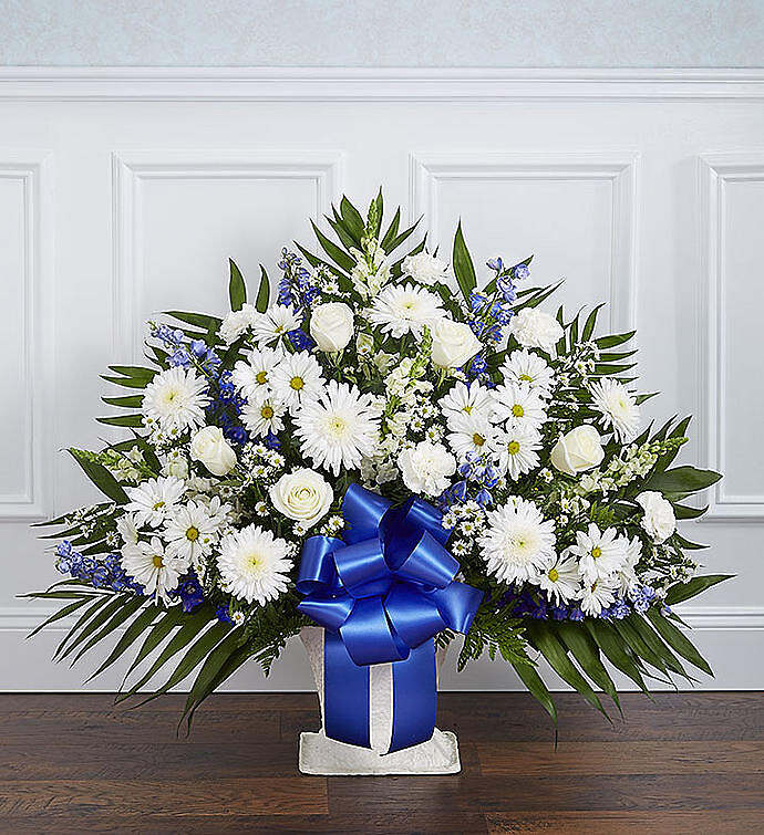 Heartfelt Tribute tm Blue &amp; White Floor Basket Arrangement