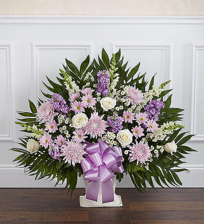Heartfelt Tribute Lavender &amp; White Floor Basket Arrangement