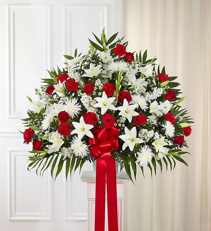 Heartfelt Sympathies Standing Basket- Red &amp; White