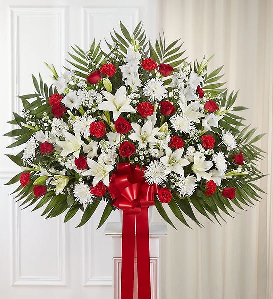 Heartfelt Sympathies Standing Basket- Red &amp; White