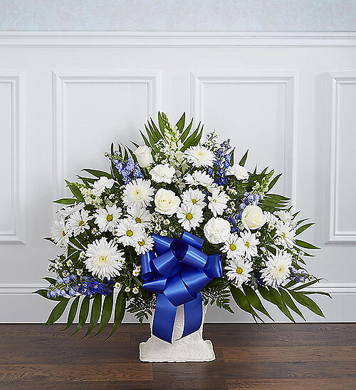 Heartfelt Tribute tm Blue &amp; White Floor Basket Arrangement