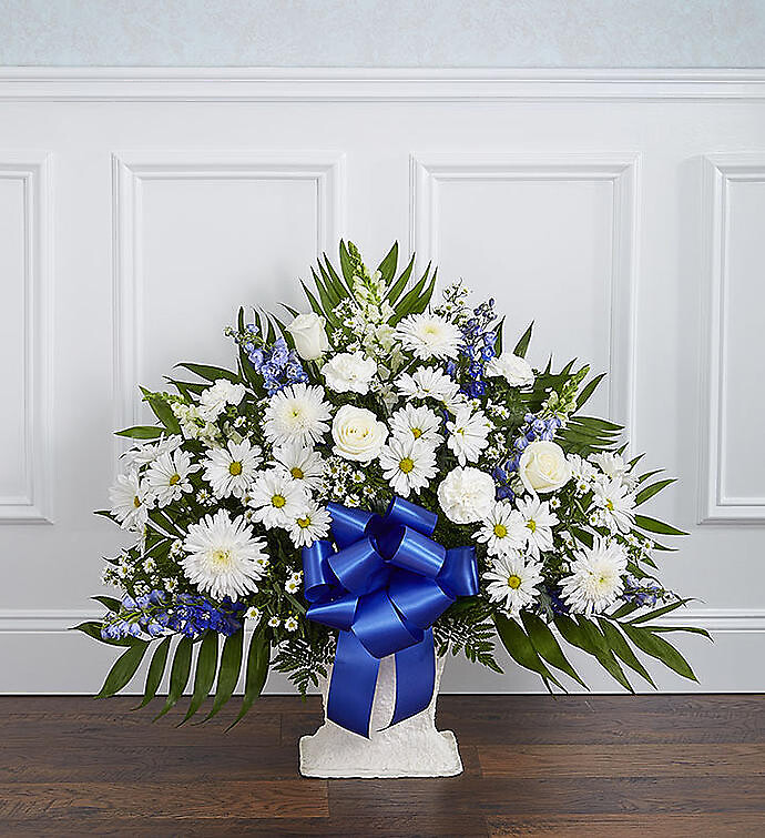 Heartfelt Tribute tm Blue &amp; White Floor Basket Arrangement