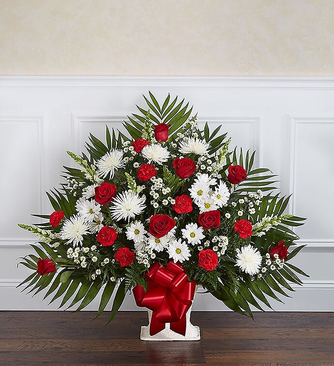 Heartfelt Tribute tm Red & White Floor Basket Arrangement