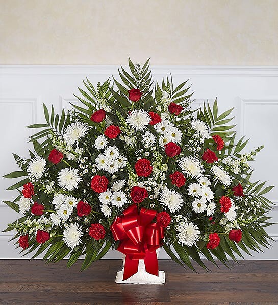 Heartfelt Tribute tm Red & White Floor Basket Arrangement