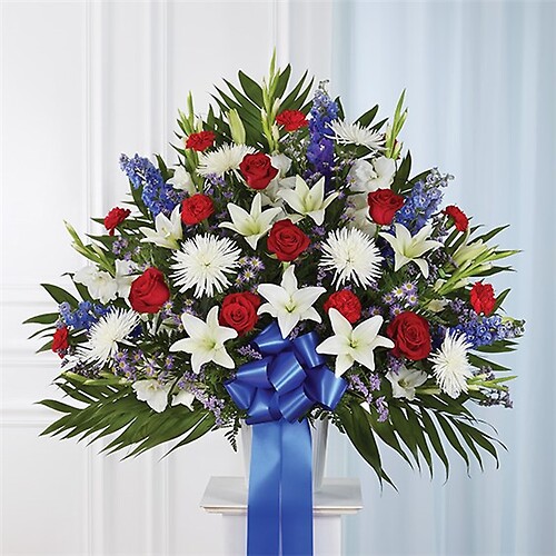 Heartfelt Sympathies Standing Basket- Red, White &amp; Blue