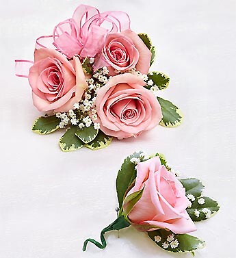Pink Rose Corsage and Boutonniere