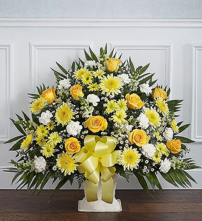 Heartfelt Tribute Yellow Floor Basket Arrangement