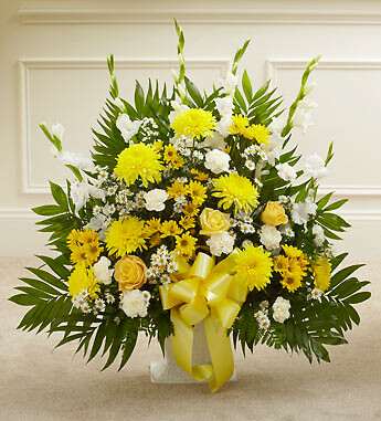 Yellow and White Sympathy Floor Basket