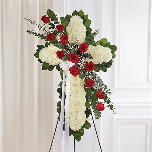 Red Rose and Lily Standing Cross