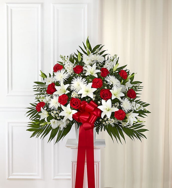 Heartfelt Sympathies Standing Basket- Red &amp; White