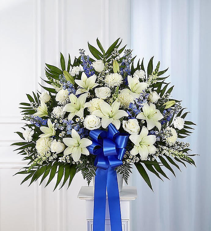 Heartfelt Sympathies Standing Basket- Blue &amp; White