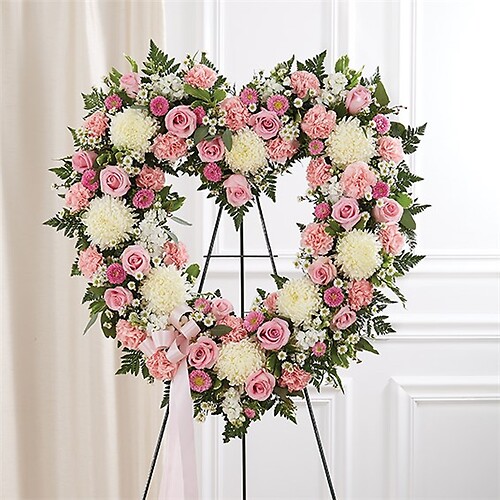 Always Remember Floral Heart Tribute - Pink &amp; White