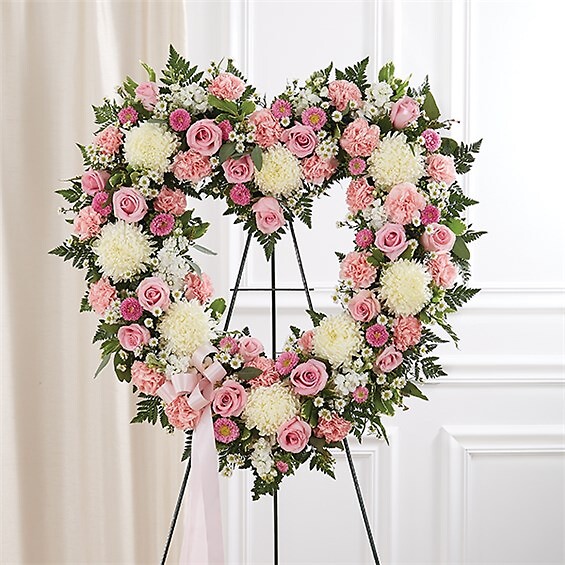 Always Remember Floral Heart Tribute - Pink &amp; White