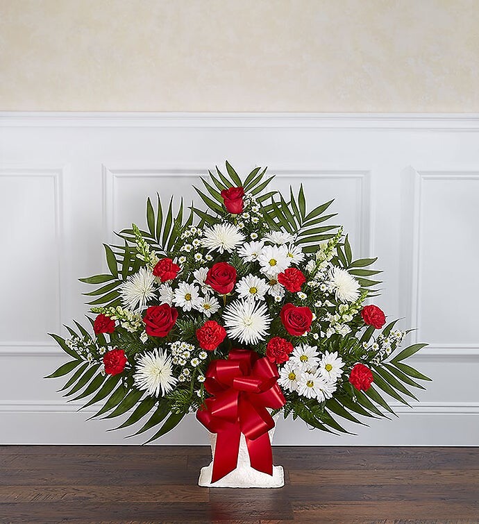 Heartfelt Tribute tm Red & White Floor Basket Arrangement