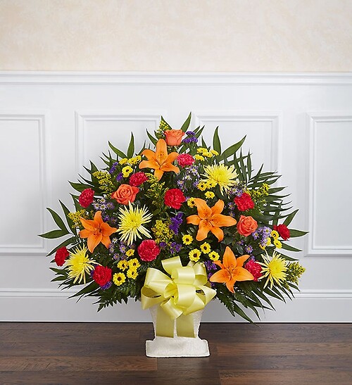 Heartfelt Tribute Bright Floor Basket Arrangement