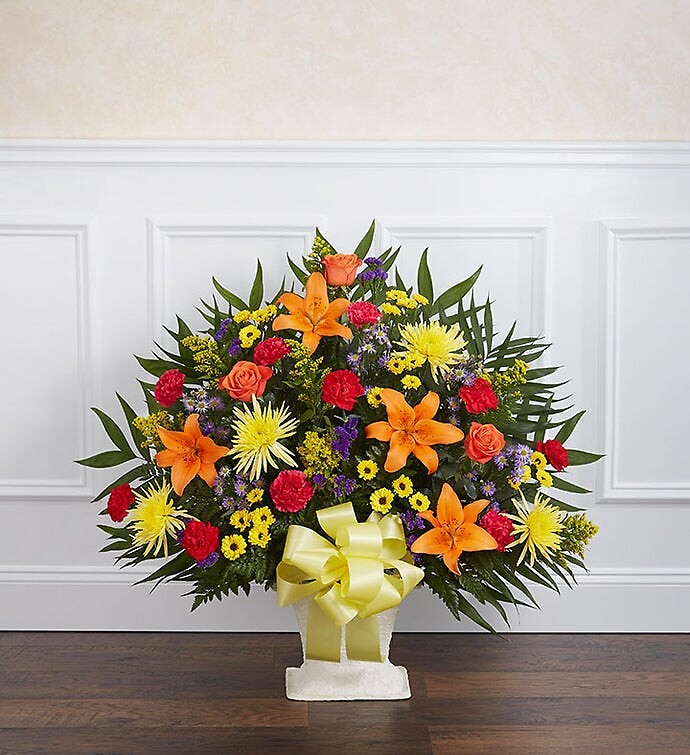 Heartfelt Tribute Bright Floor Basket Arrangement