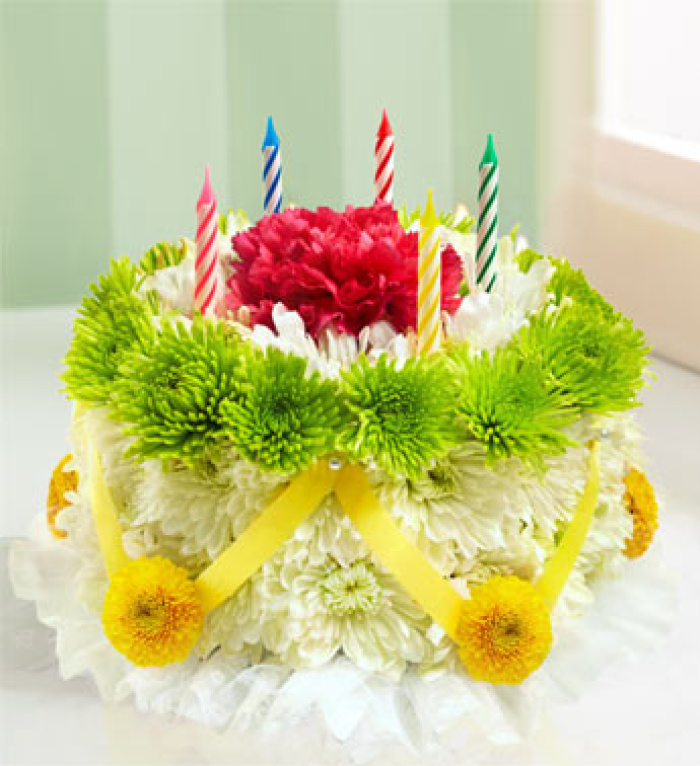Birthday Flower Cake - Green and Yellow
