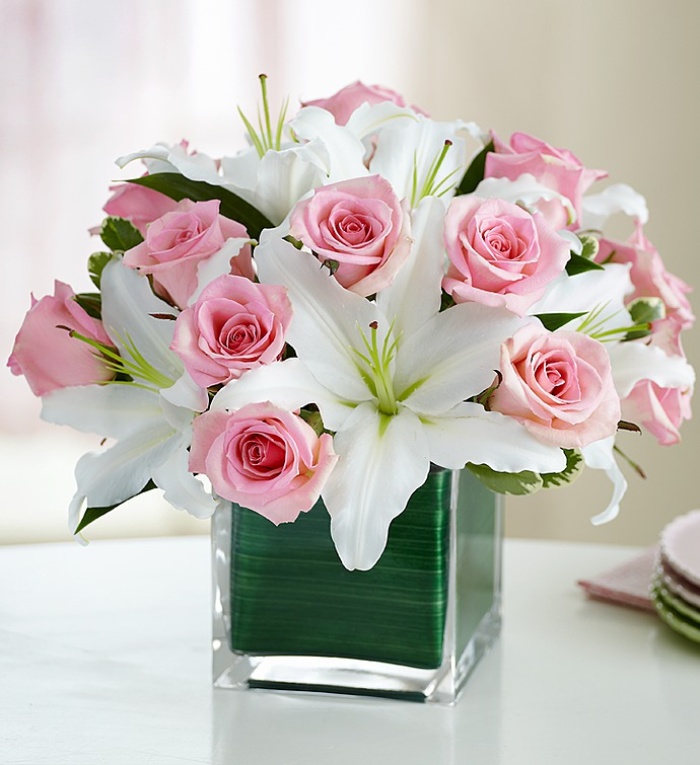 Modern Embrace Rose and Lily Cube Bouquet