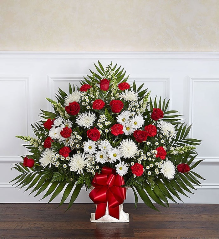 Heartfelt Tribute tm Red & White Floor Basket Arrangement