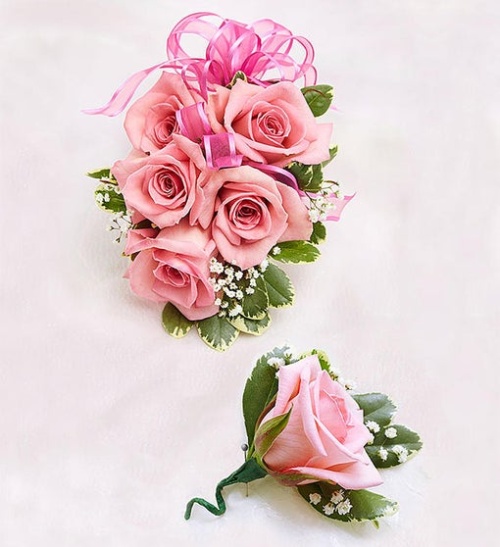 Pink Rose Corsage and Boutonniere