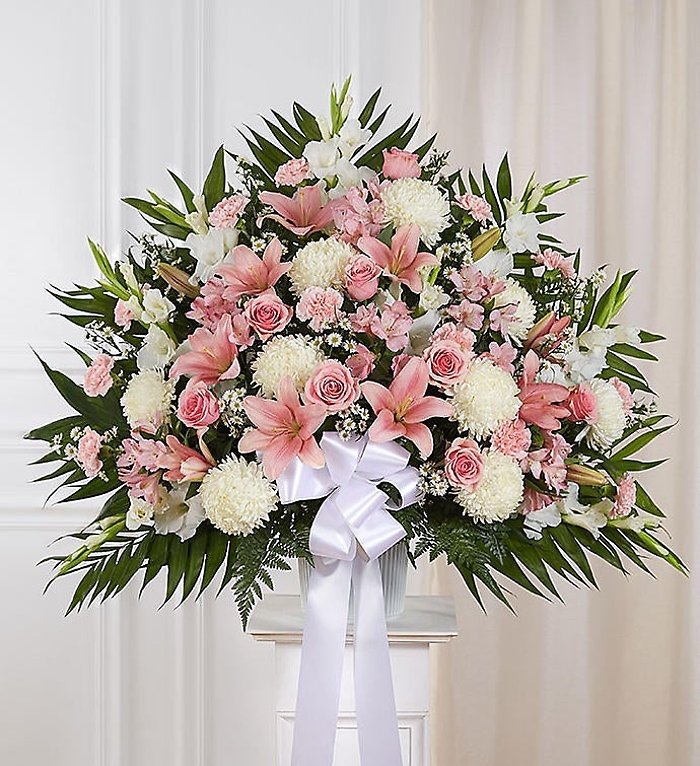 Heartfelt Sympathies Pink & White Standing Basket