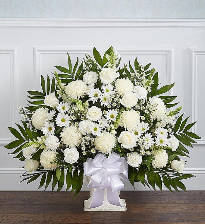 Heartfelt Tribute tm White Floor Basket Arrangement