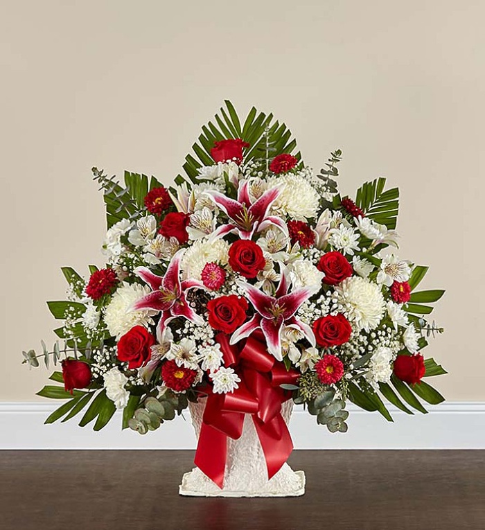 Red Rose and Lily Floor Basket