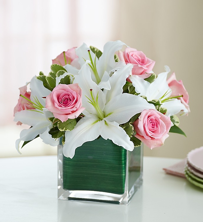 Modern Embrace Rose and Lily Cube Bouquet