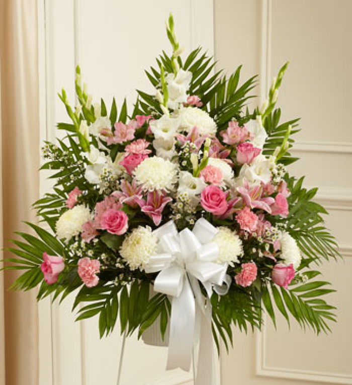 Pink and White Sympathy Standing Basket