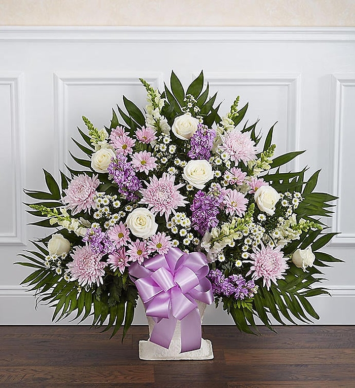 Heartfelt Tribute Lavender & White Floor Basket Arrangement