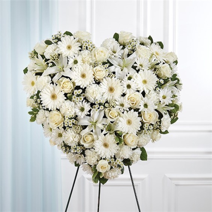 All White Mixed Flower Solid Standing Heart