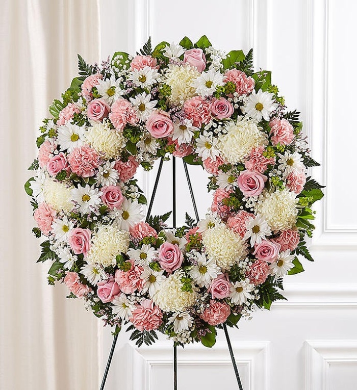 Serene Blessings Pink & White Standing Wreath