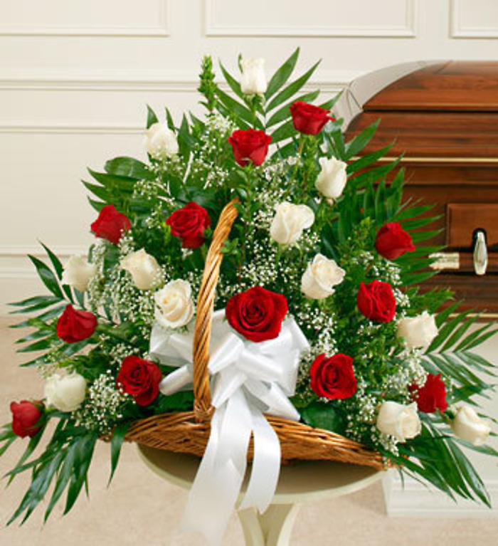 Red and White Rose Fireside Basket