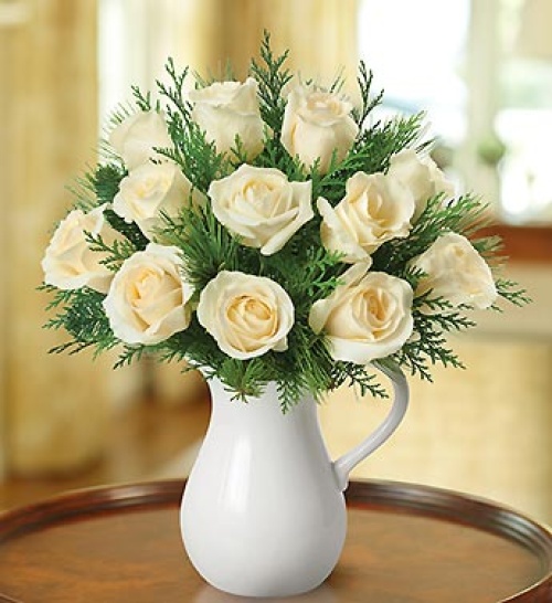 Winter White Pitcher of Roses