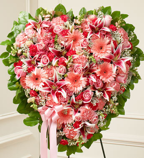 Pink Mixed Flower Heart Standing Wreath