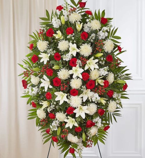 Red & White Sympathy Standing Spray