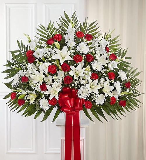 Heartfelt Sympathies Standing Basket- Red & White